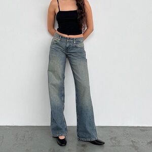 Motel Rocks NWT Low Rise Parallel Jeans In Extreme Blue Green